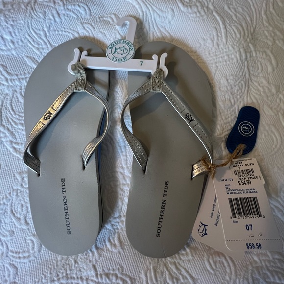 Southern Tide Shoes - Southern Tide Silver Flip Flops